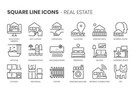 Square Line Icons Estate Buil